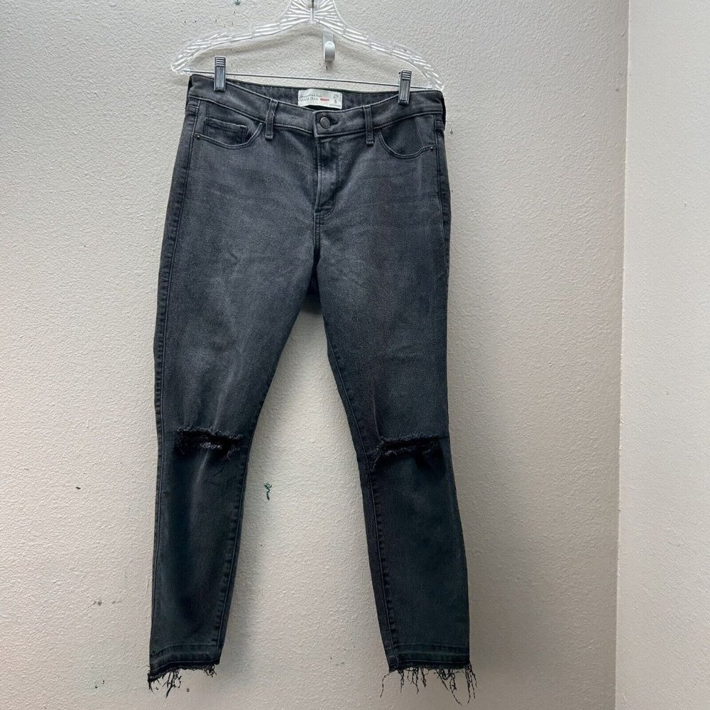 Abercrombie‎ & Fitch Jeans 29/8 High Rise Ankle Black Distressed Frayed Raw Hems